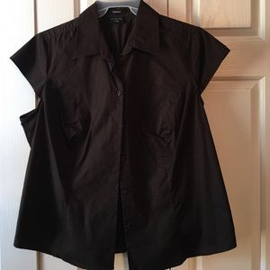 Brown button up top with shoulder cap style sleeve